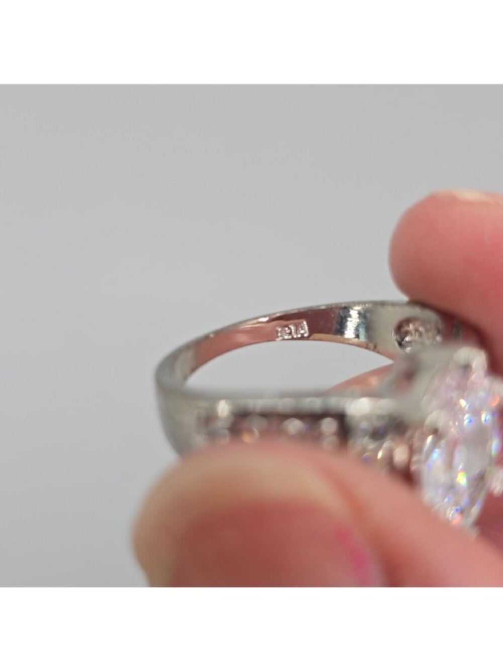 Vintage SETA Ring Marquise Cut Costume Jewelry Engagement Size 8 Silver Tone - Picture 12 of 12